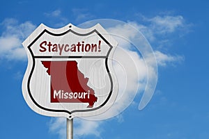 Missouri Staycation Highway Sign with sky