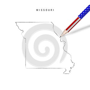 Missouri US state vector map pencil sketch. Missouri outline map with pencil in american flag colors