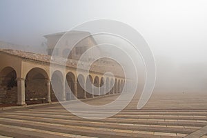 The mist in Assisi, Basilica di San Francesco, Italy