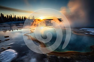 Mist in beautiful Yellowstone National Park