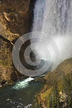 Mist at the bottom of Lower Falls, Yellowstone River, Wyoming.