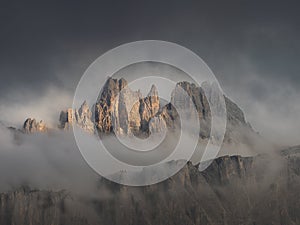 Mist-clad peaks of a mountain range