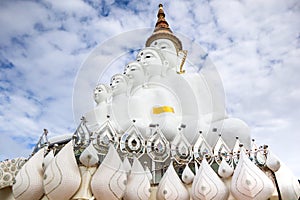 Mist Clound on Pha Hid Kaew Temple Buddha of Buddhism on blue sky and clound backgorund,Khao Kho, Phetchabun Province, Thailand