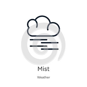 Mist icon. Thin linear mist outline icon isolated on white background from weather collection. Line vector sign, symbol for web