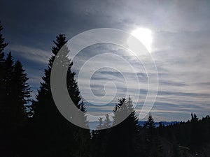 Mist inversion in the woods and mountains during autumn and winter.