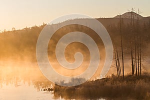 Mist of lake in the early morning