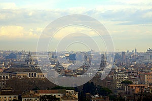 Mist on the morning panorama of Rome, Italy