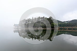 Mist and a pavilion in small island