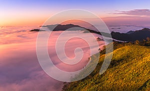 The mist at Phu Chi Fa in the morning chiang rai thailand