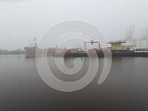 Mist at port of Leith Edinburgh Scotland