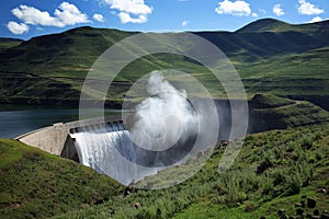 Mist rising above the Katse dam wall in Lesotho