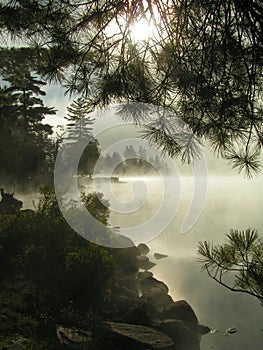 Mist rising from lake