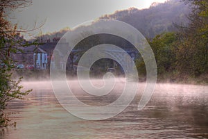 Mist on river in Ironbridge