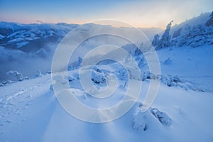 Mist under Salatin peak in Low Tatras during winter