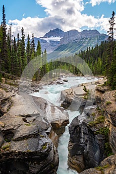 Mistaya canyon and river on Icefields Parkway in Banff National Park, Alberta, Rocky Mountains Canada