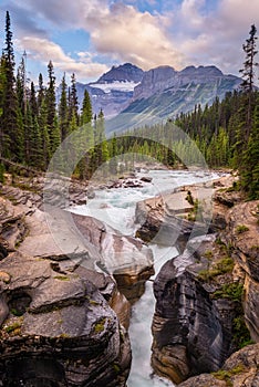 Mistaya canyon and river on Icefields Parkway in Banff National Park, Alberta, Rocky Mountains Canada