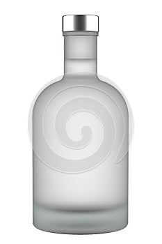 Misted or Frozen White Matte Glass Bottle of Vodka, Gin, Tequila or other Alcohol with Drink and Metallic Cap Isolated on White.