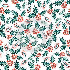 Misteltoes seamless vector pattern on a white background.