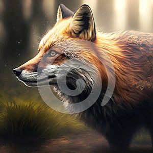 Mister brown fox illustration of wild fox. Generative AI