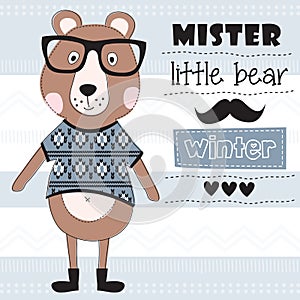 Mister little teddy bear with pullover vector illustration photo