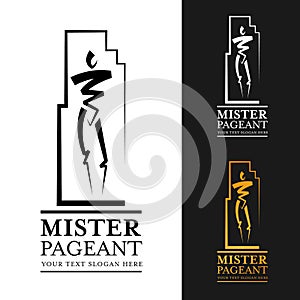 Mister pageant logo sign with abstract  man modern line style vector art design photo