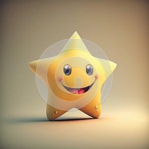 Mister Tridimensional Star. Complete of smiling mouth and pink tongue. Cute smiley face. Generative AI (Real 300 DPI).