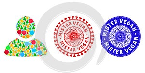 Mister Vegan Textured Seals and Man Mosaic of New Year Symbols