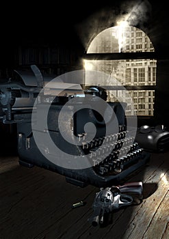 Mistery and crime author`s typewriter