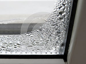 Misting of plastic windows close up