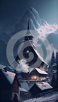 Mistique Shady House Church Building Digital Generated Illustration