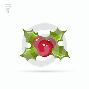 Holly berry Christmas icon. Mistletoe berries. Vector illustration isolated on white background