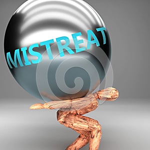 Mistreat as a burden and weight on shoulders - symbolized by word Mistreat on a steel ball to show negative aspect of Mistreat, 3d photo