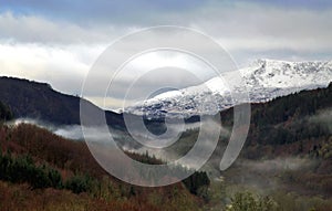 Mists covering the forests of the Penmachno Valley