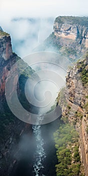 Misty Aerial View Of Southern African Canyon After Heavy Rain photo