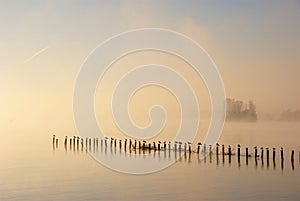 Misty Autumn Morning On Lake