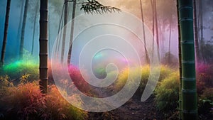 Magical Rainbow Bamboo Forest Path