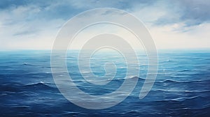 Misty blue ocean and cloudy sky. Abstract background with waves and clouds. Seascape with texture of water. Generative AI