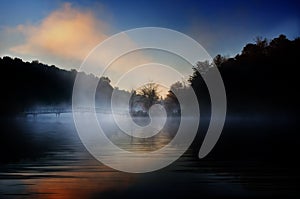 Misty bridge sunrise