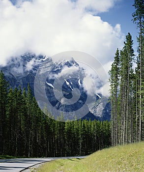 Misty Cascade Mountain Scene Banff Alberta Canada