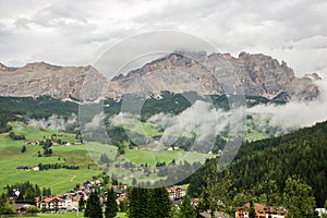 Misty and cloudy alpine landscape