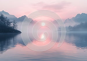 Misty Dawn Over Tranquil Waters photo