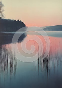 Misty Dawn Over Tranquil Waters photo