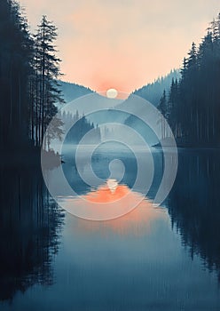 Misty Dawn Over Tranquil Waters photo