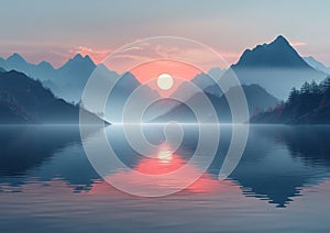 Misty Dawn Over Tranquil Waters photo