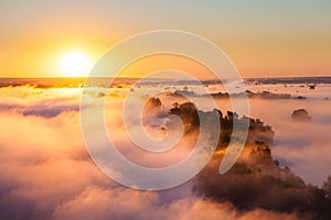 Misty dawn over Valley and the forest