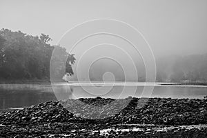 Misty fall morning on the Susquehanna River Mehoopany Pennsylvania