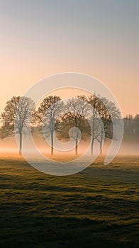 Misty Field With Trees in the Distance