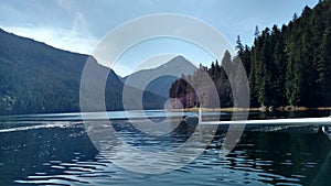 Misty Fjords in Ketchikan Alaska Tongass National Forest. Mountaind and forest reflecting in still mountaintop lake