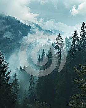 Misty Forest With Dense Fog and Numerous Trees