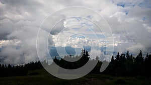 Misty forest on the mountains during summer. Slovakia